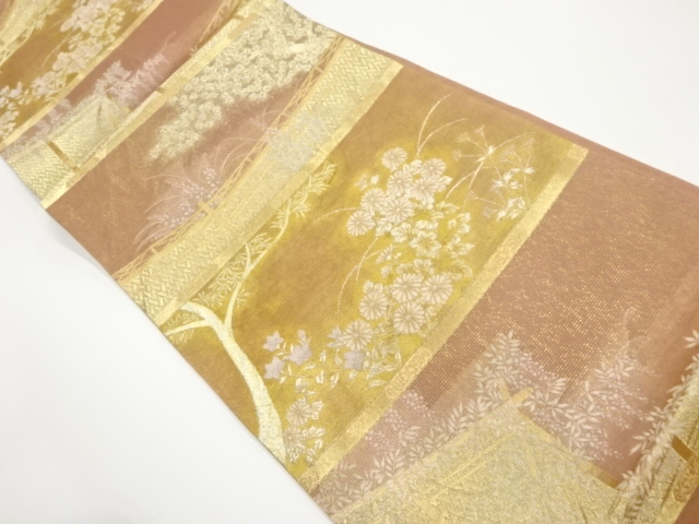 JAPANESE FUKURO OBI FOR SUMMER / WOVEN AUTUMN FLOWERS